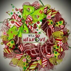 Grinch Christmas wreath XL 22 inch handmade grinch decorations Whoville